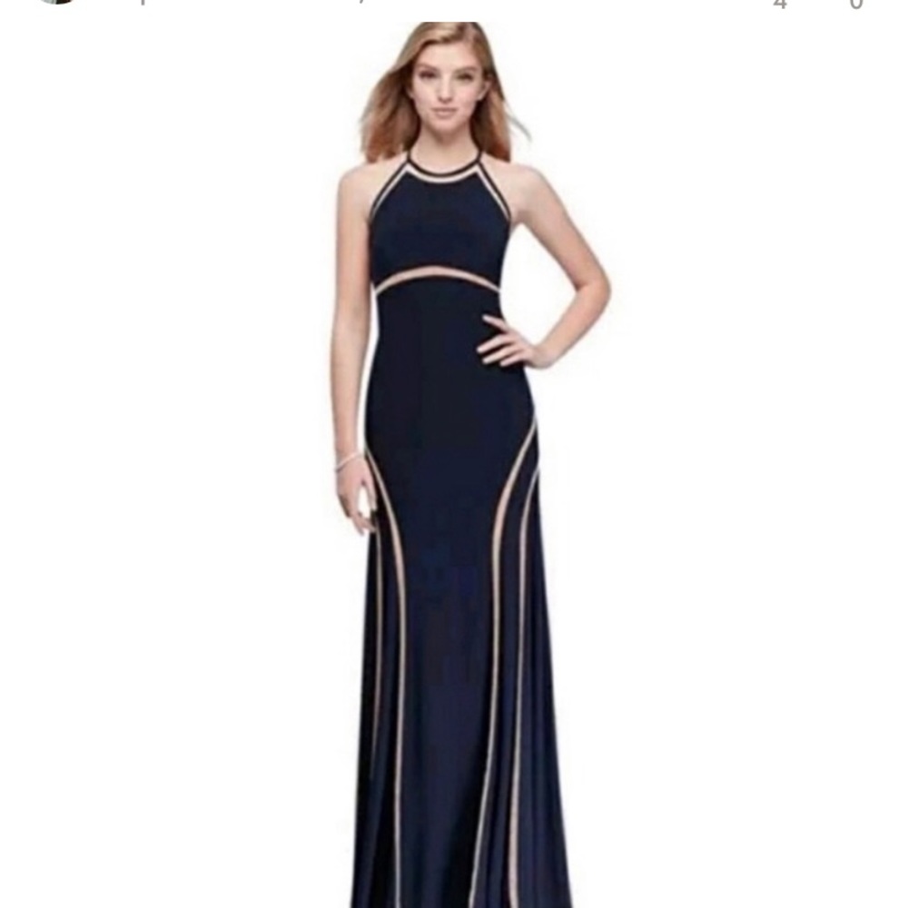 Xscape Illusion Black Halter Gown